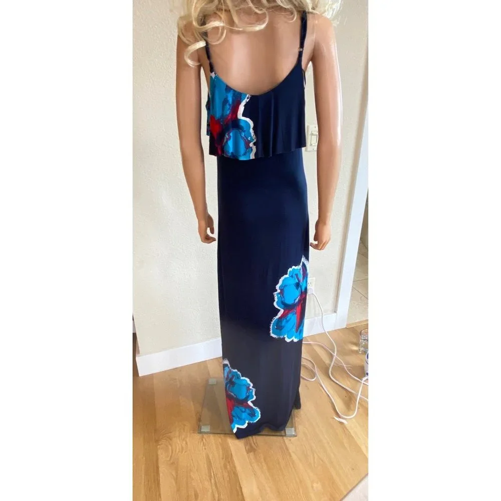 INC International Concepts Maxi Dress Spaghetti Straps Blue Beaded Medium - Picture 5 of 14